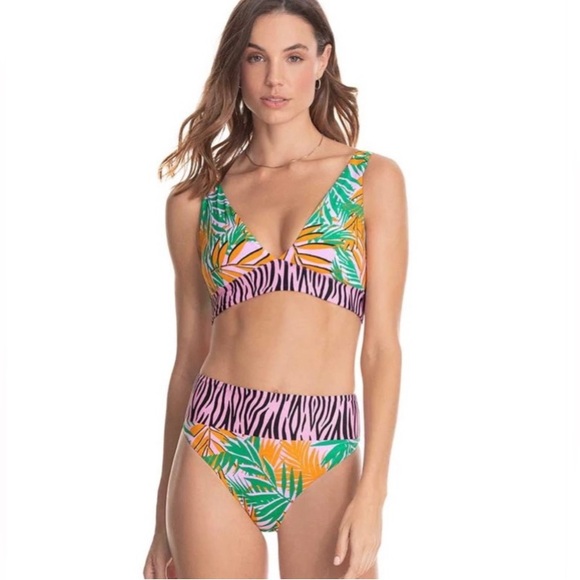 RARE Maaji 💚 Reversible Animal Print Floral 4-Way Top | High Rise Bikini Bottom - Picture 5 of 16